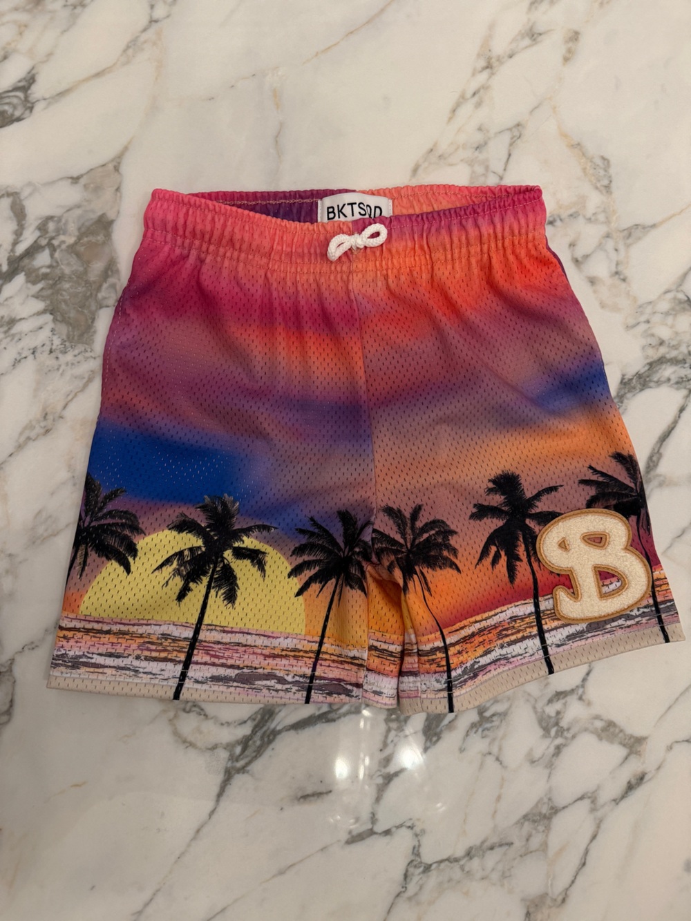 Kids Sunset Palm Mesh Shorts - Pink, Orange & Yellow